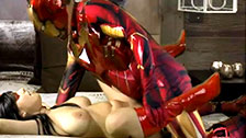 Iron Man fickt das vollbusige brünette Luder Leia Down an Karneval