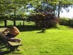 Scharfe Blondine masturbiert im Garten #8