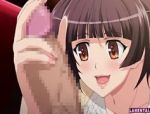Vollbusige Hentai-Brünette stimuliert seinen Schwanz mit ihrem Busen #6