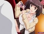 Vollbusige Hentai-Brünette stimuliert seinen Schwanz mit ihrem Busen #7